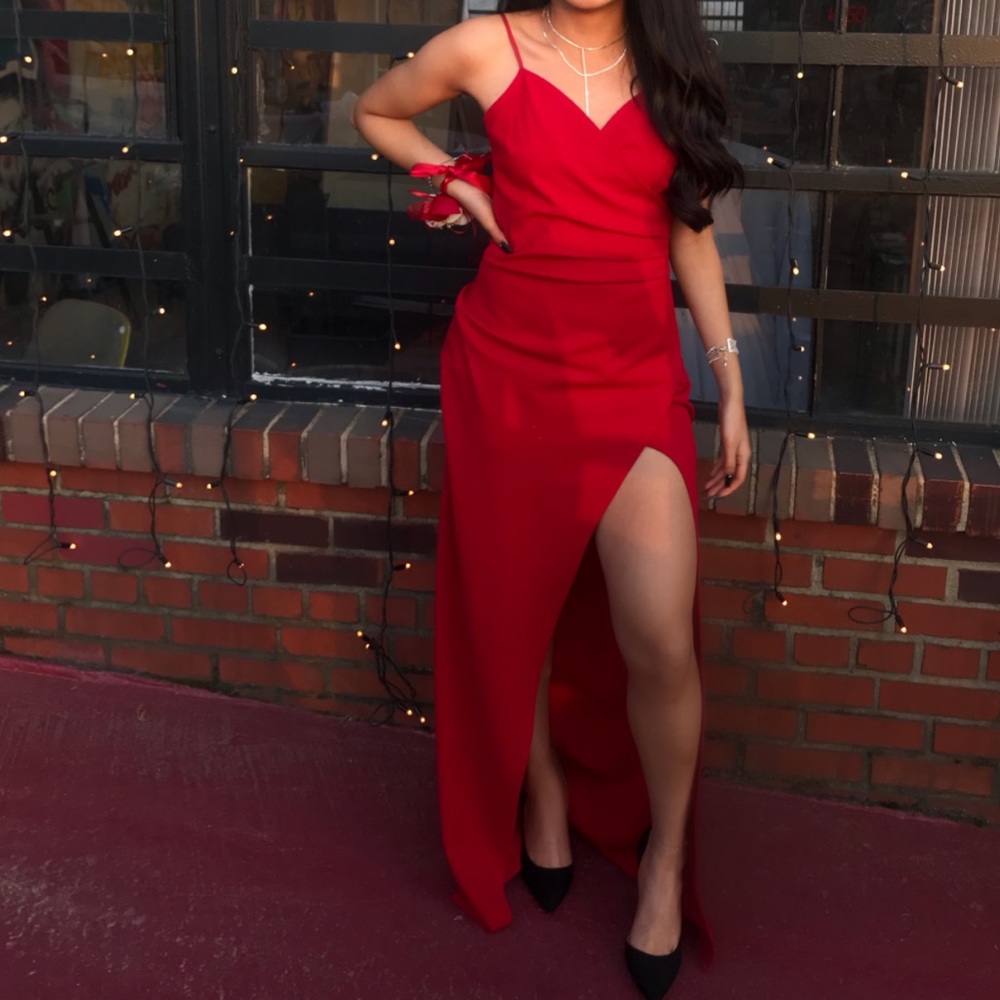 Red Slit Skirt Maxi Dress